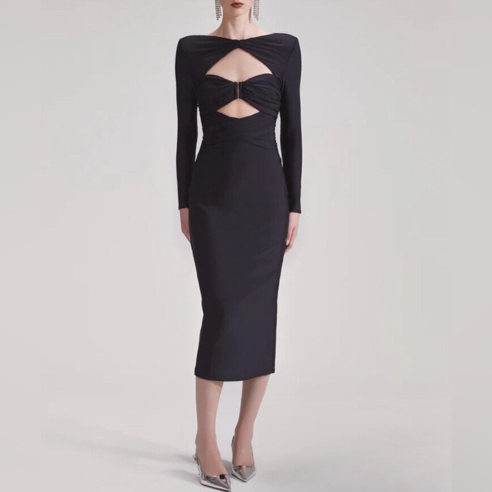 Elegant Black Cut-Out Midi Dress